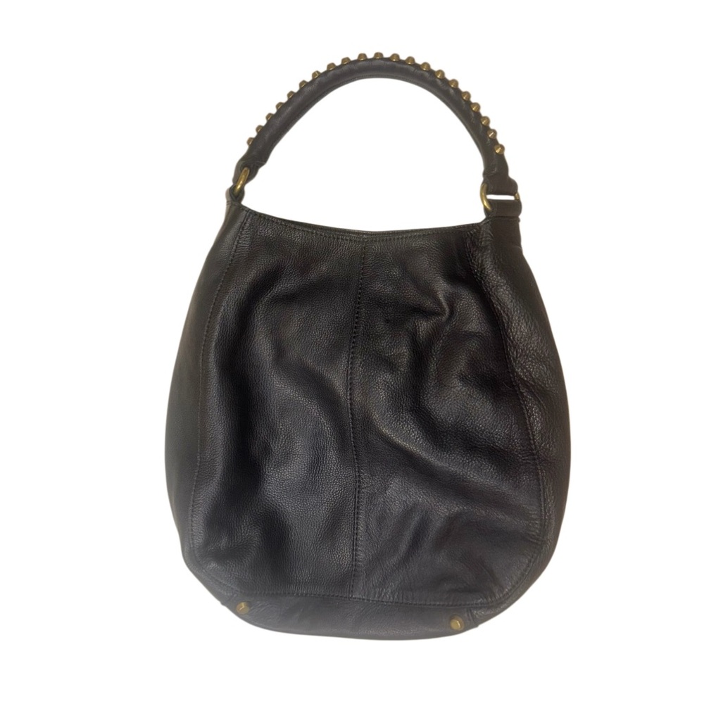 LINEA PELLE designer Black pebble leather stud hobo purse bag tote